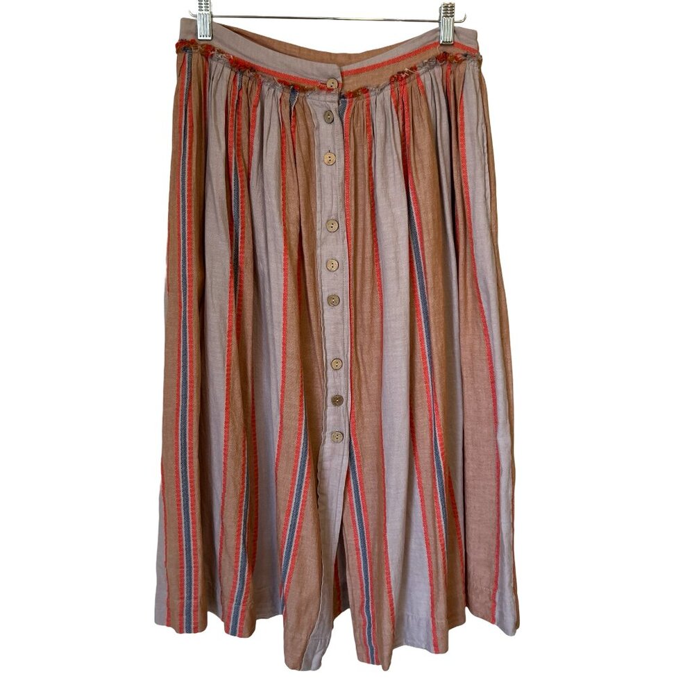Free People Striped Midi Skirt in Tan, Red, Blue